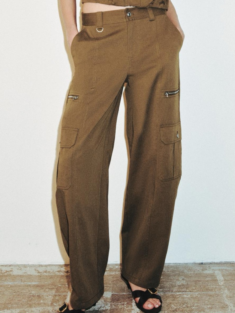 NEW! Zara Olive Cargo Wide-Leg Pants - Women Size M - Picture 4 of 10